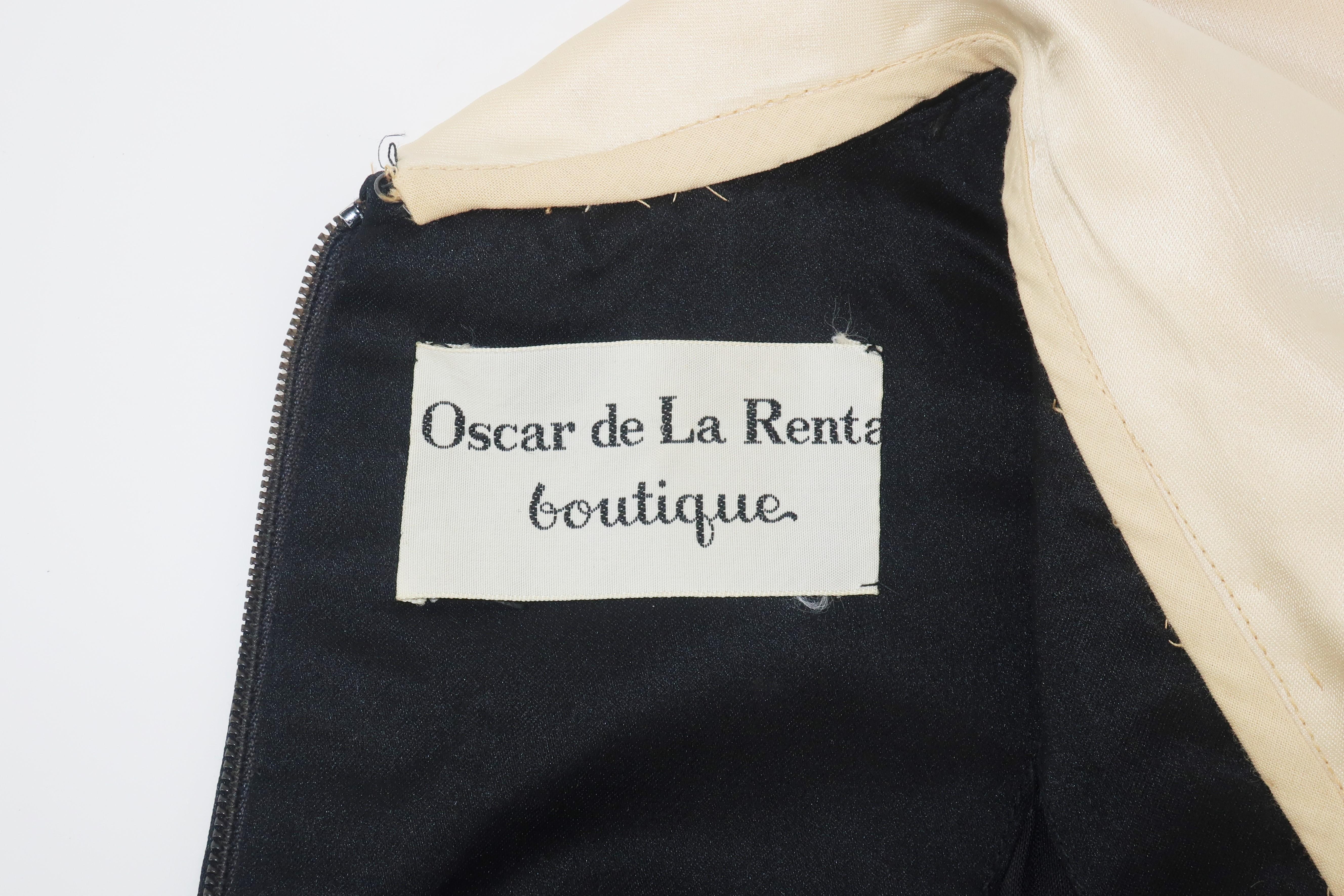 Oscar de La Renta Black & Ivory Satin Cocktail Dress, 1970's For Sale 6