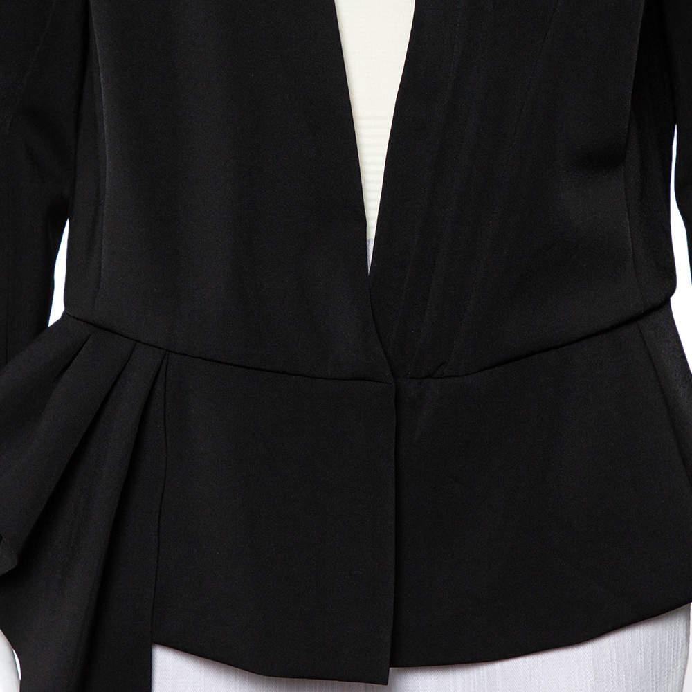 Women's Oscar de la Renta Black Knit Draped Detail Collarless Button Front Blazer XL