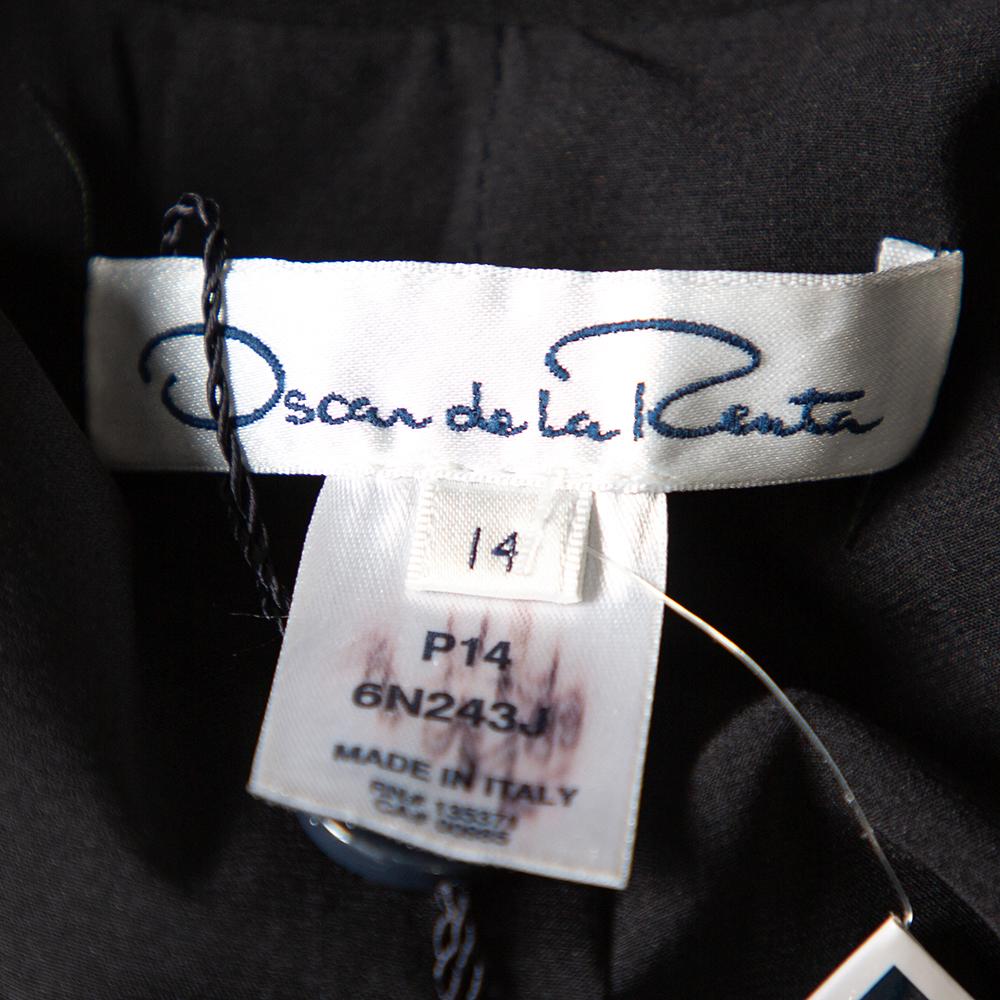 Women's Oscar de la Renta Black Knit Draped Detail Collarless Button Front Blazer XL