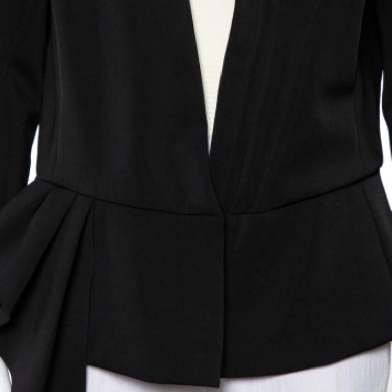 Oscar de la Renta Black Knit Draped Detail Collarless Button Front Blazer XL For Sale 2