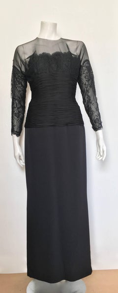 Oscar de la Renta Black Lace Evening Gown Size 6.