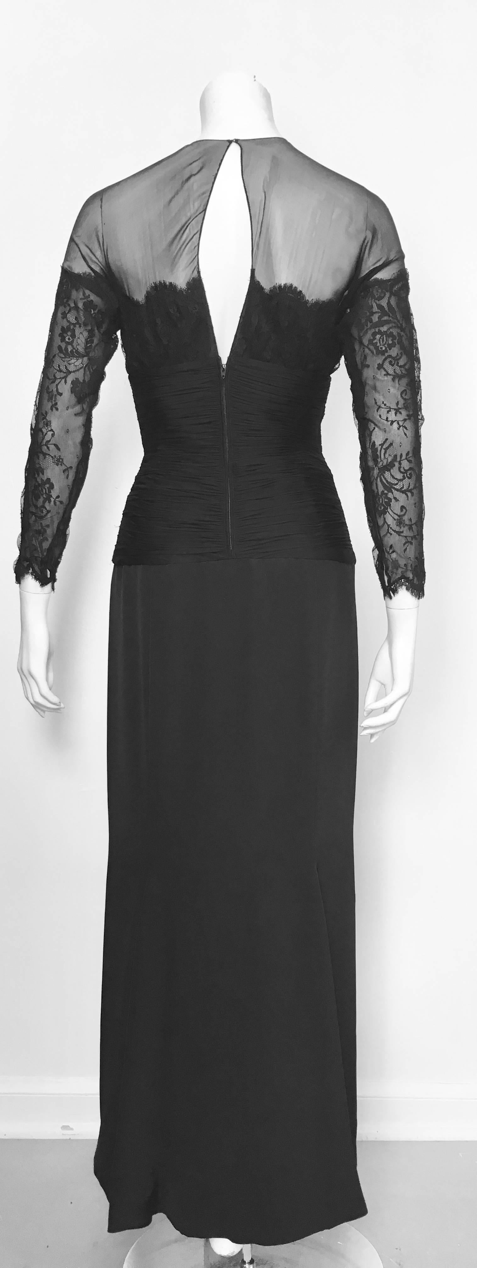 Oscar de la Renta Black Lace Evening Gown Size 6.  For Sale 1