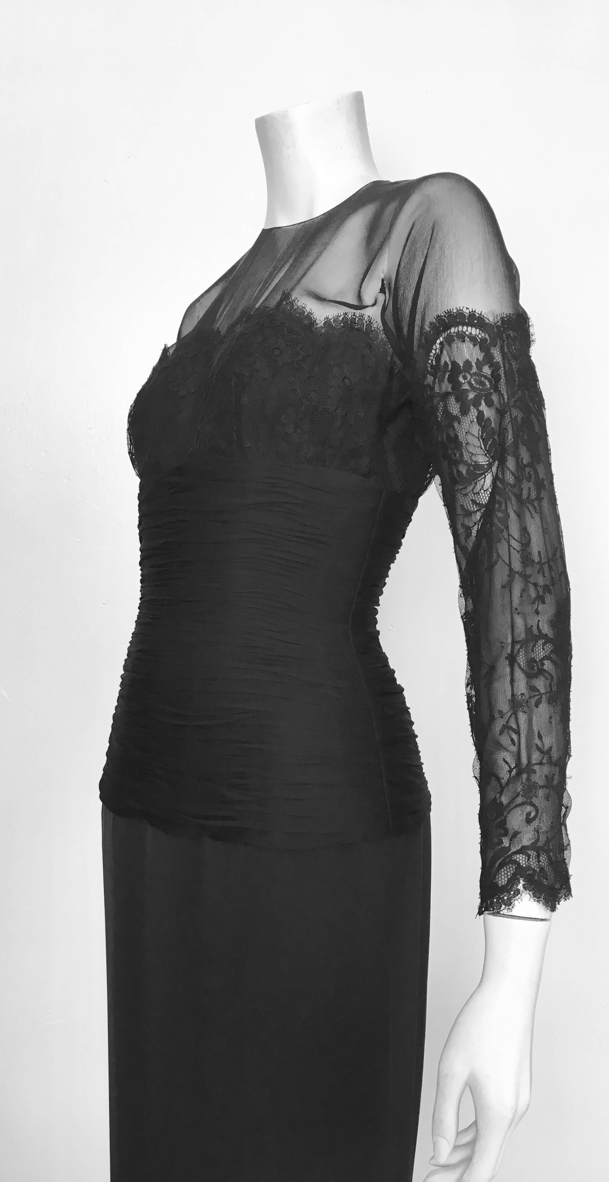 Oscar de la Renta Black Lace Evening Gown Size 6.  For Sale 4