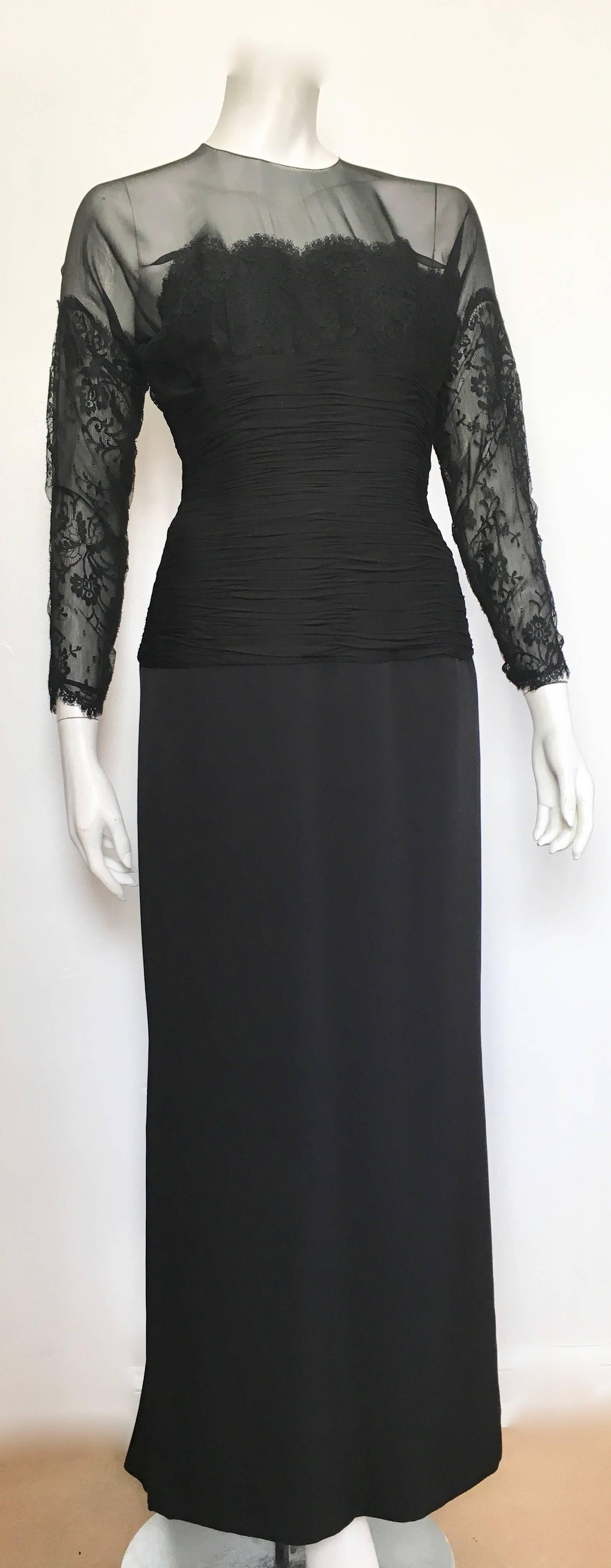 Oscar de la Renta Black Lace Evening Gown Size 6.  For Sale 5