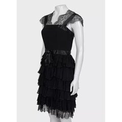 Oscar De La Renta Vestido Ajustado de Encaje Negro - UK6/XS