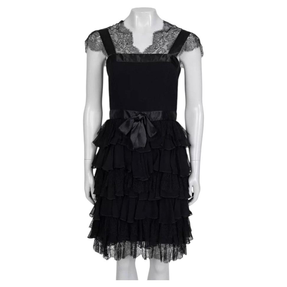 Oscar de la Renta Black Lace Fitted Dress - UK6/XS