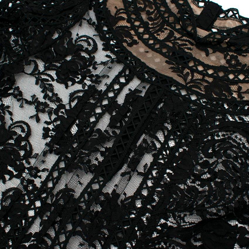 Oscar de la Renta Black Lace Long Sleeve High Neck Blouse - Size US 8 For Sale 1