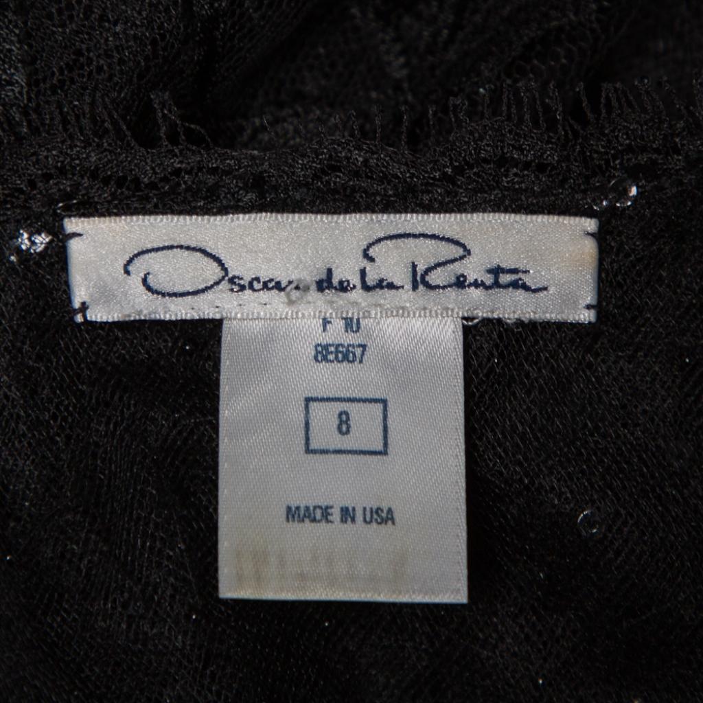 Oscar de la Renta Black Lace & Tulle Sequin Embellished Open Front Shrug M 1
