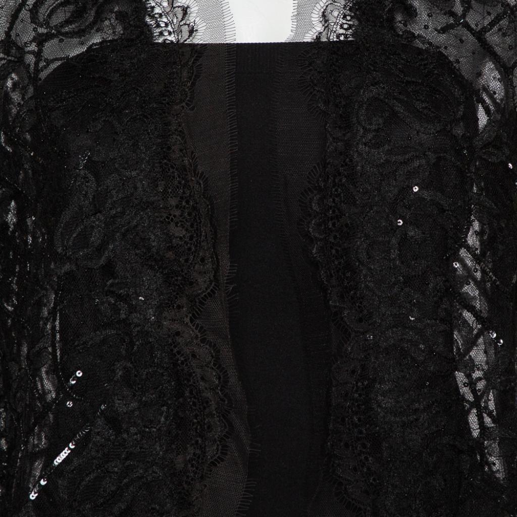 Oscar de la Renta Black Lace & Tulle Sequin Embellished Open Front Shrug M 2
