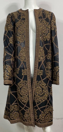 Oscar de la Renta Black Lambskin Leather Embellished Coat-Fall 2006-Size 2