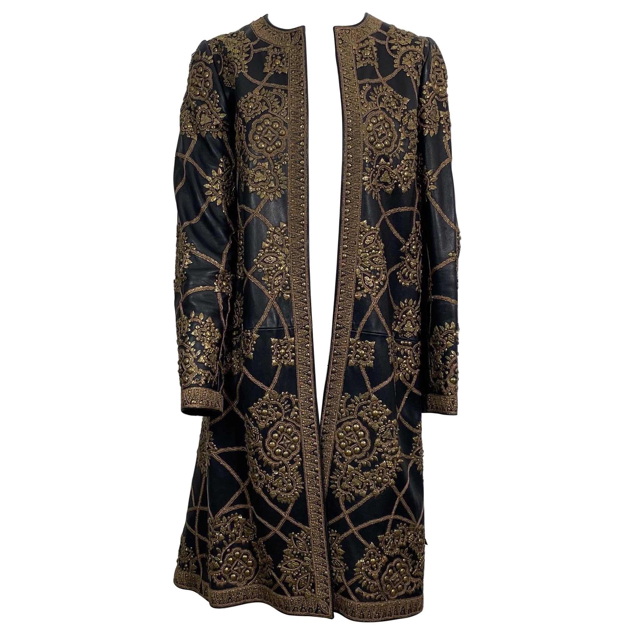 Oscar De La Renta - Cappotto in pelle di agnello nero impreziosito - Autunno 2006 - Taglia 2