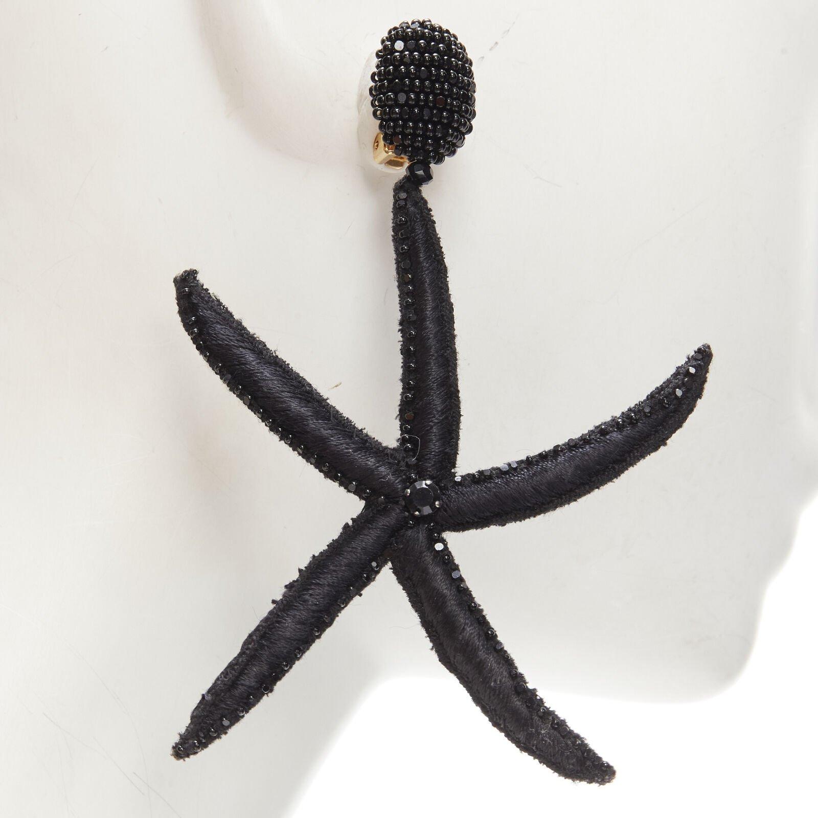 OSCAR DE LA RENTA black Large Starfish bead embellished clip on earrings 1
