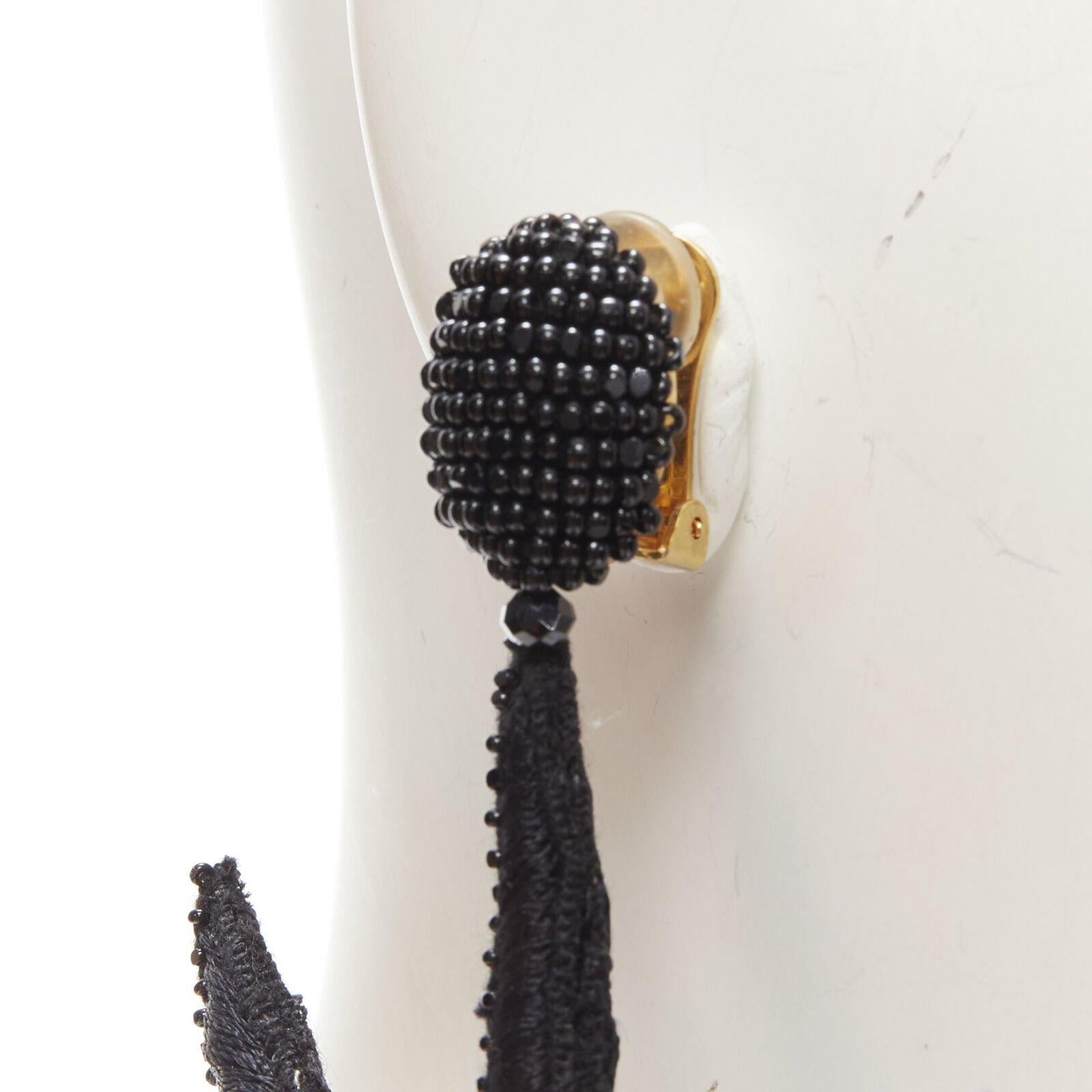 OSCAR DE LA RENTA black Large Starfish bead embellished clip on earrings 2
