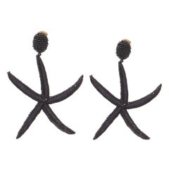 OSCAR DE LA RENTA black Large Starfish bead embellished clip on earrings