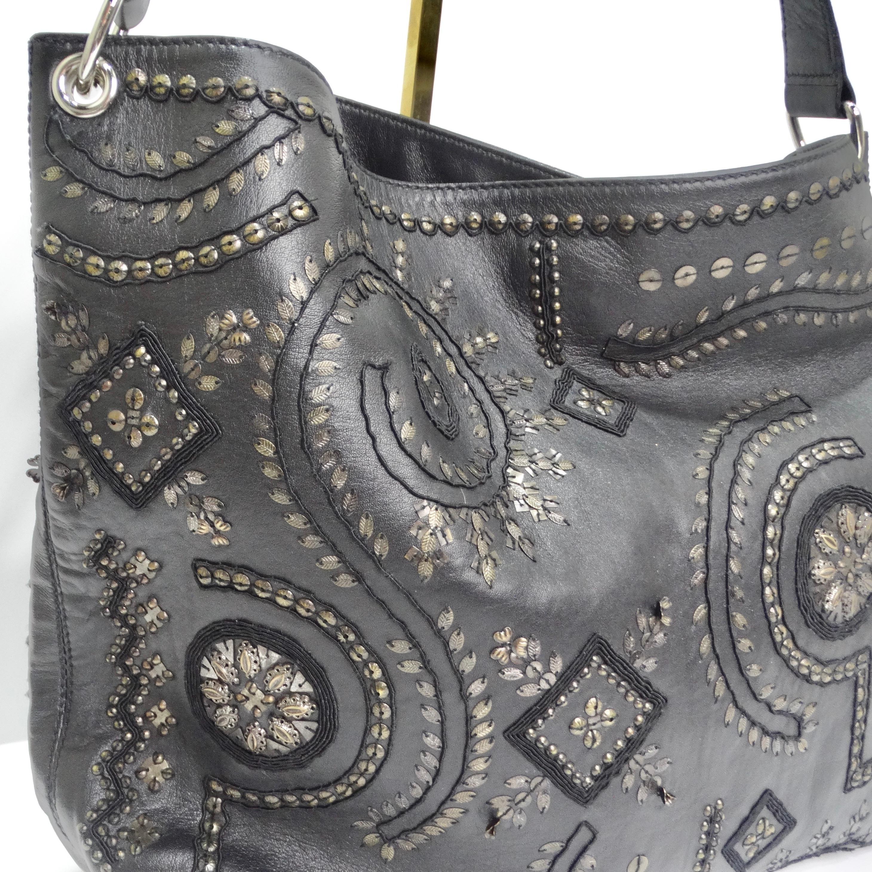 Oscar De La Renta Black Leather Embellished Tote Bag For Sale 1