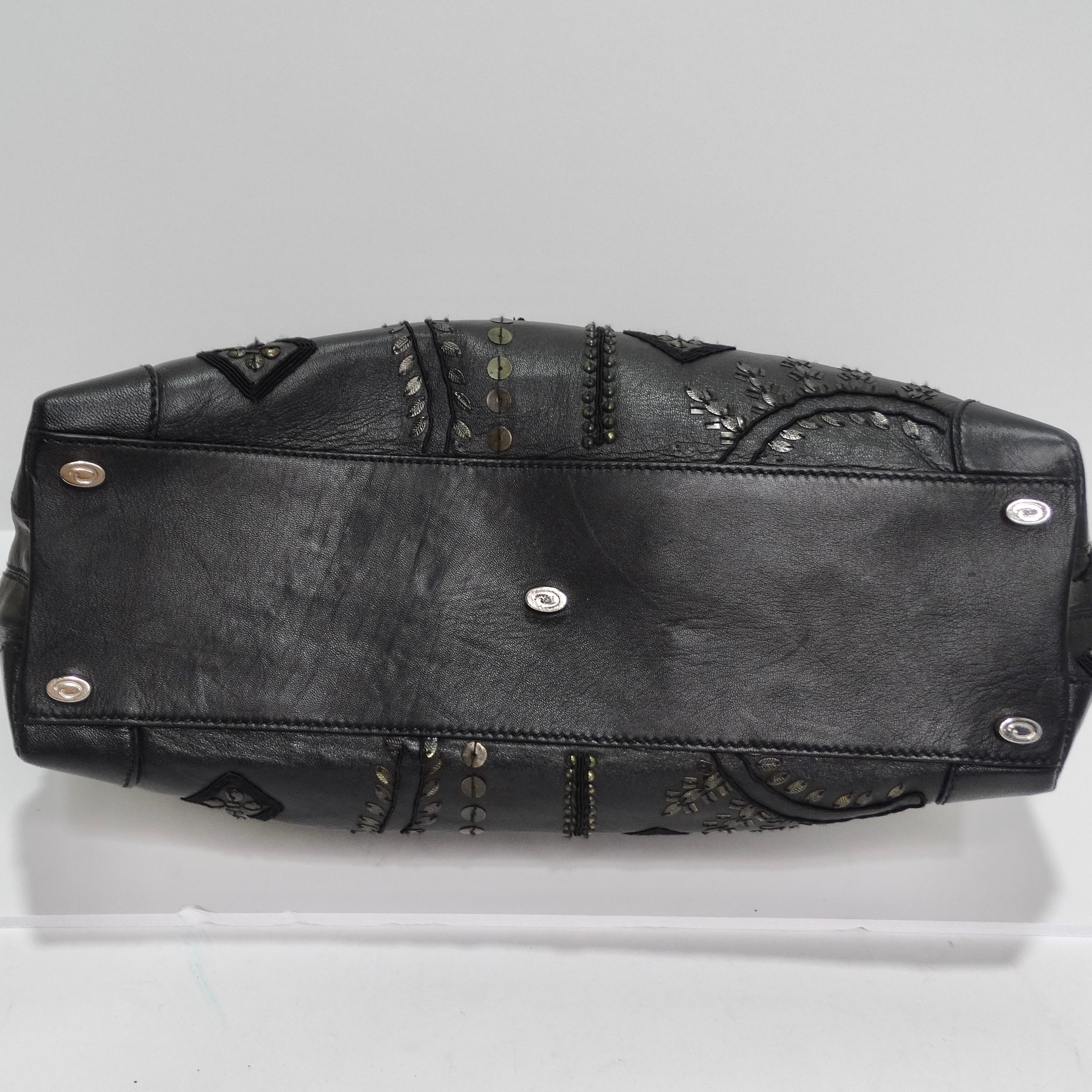 Oscar De La Renta Black Leather Embellished Tote Bag For Sale 2