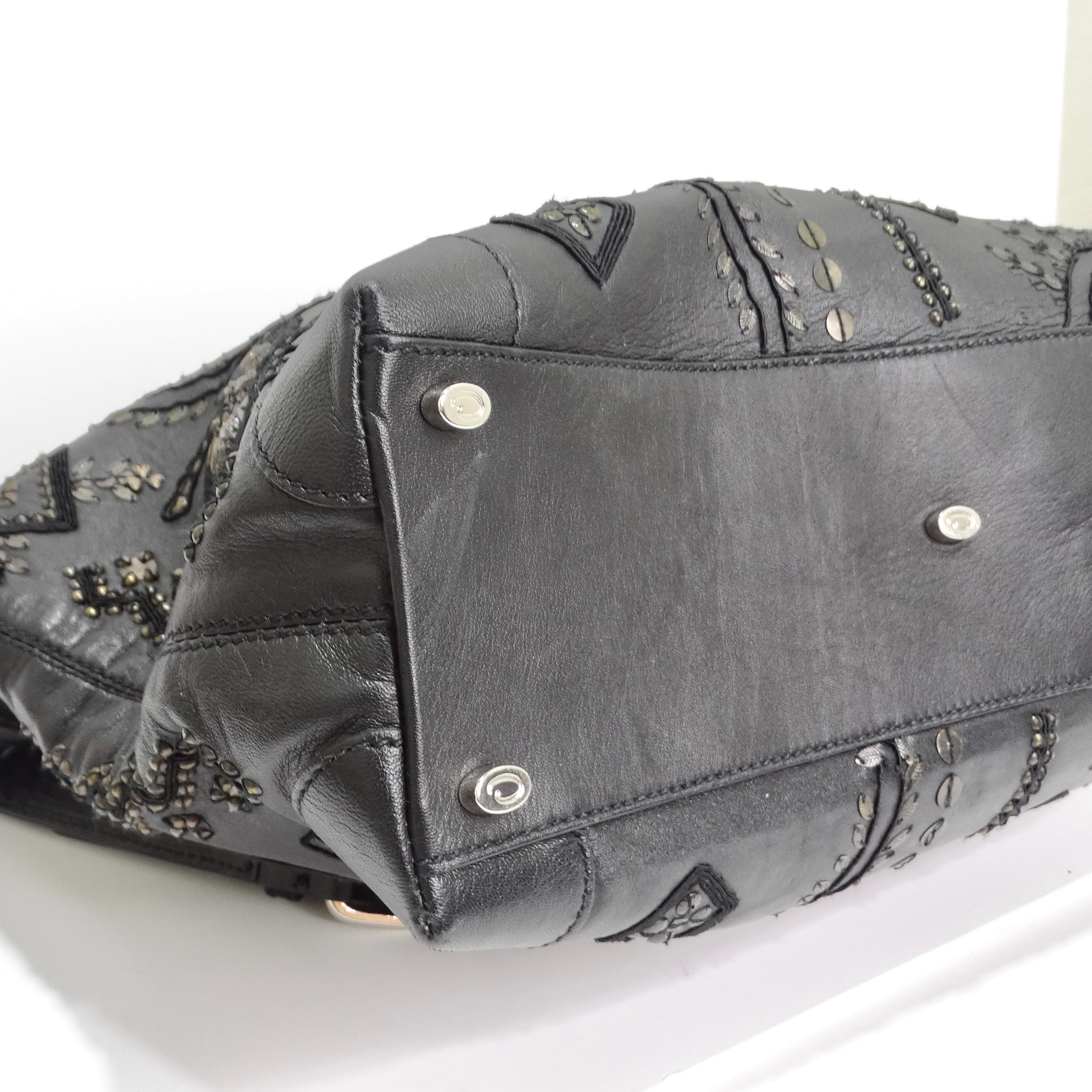 Oscar De La Renta Black Leather Embellished Tote Bag For Sale 3