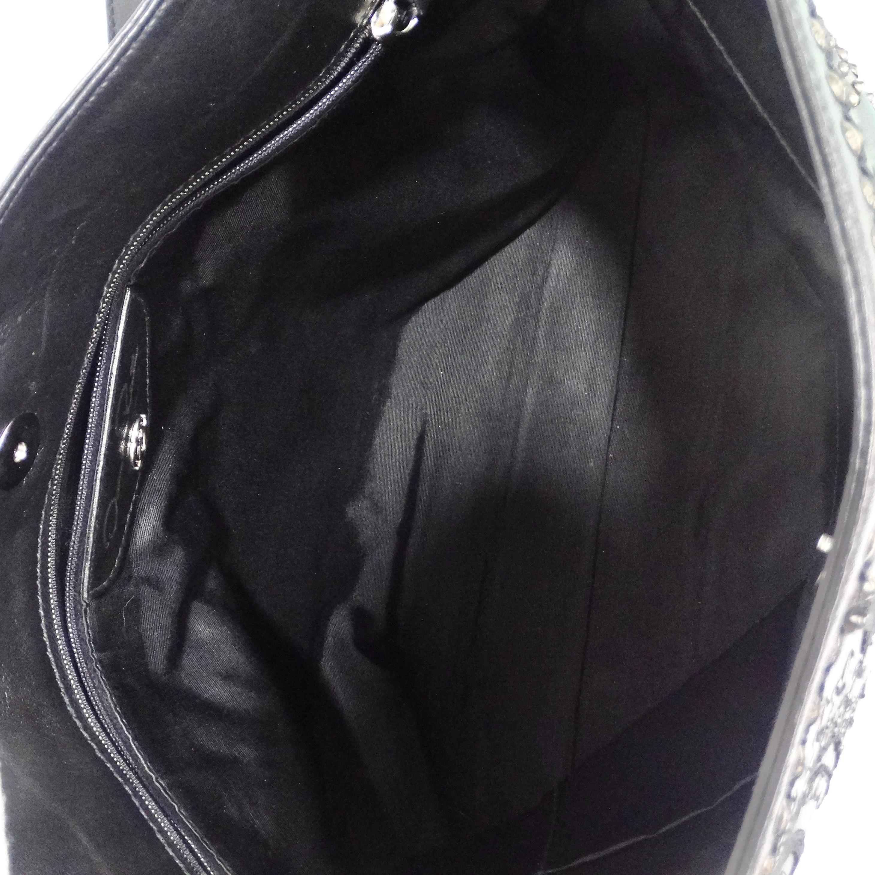 Oscar De La Renta Black Leather Embellished Tote Bag For Sale 4