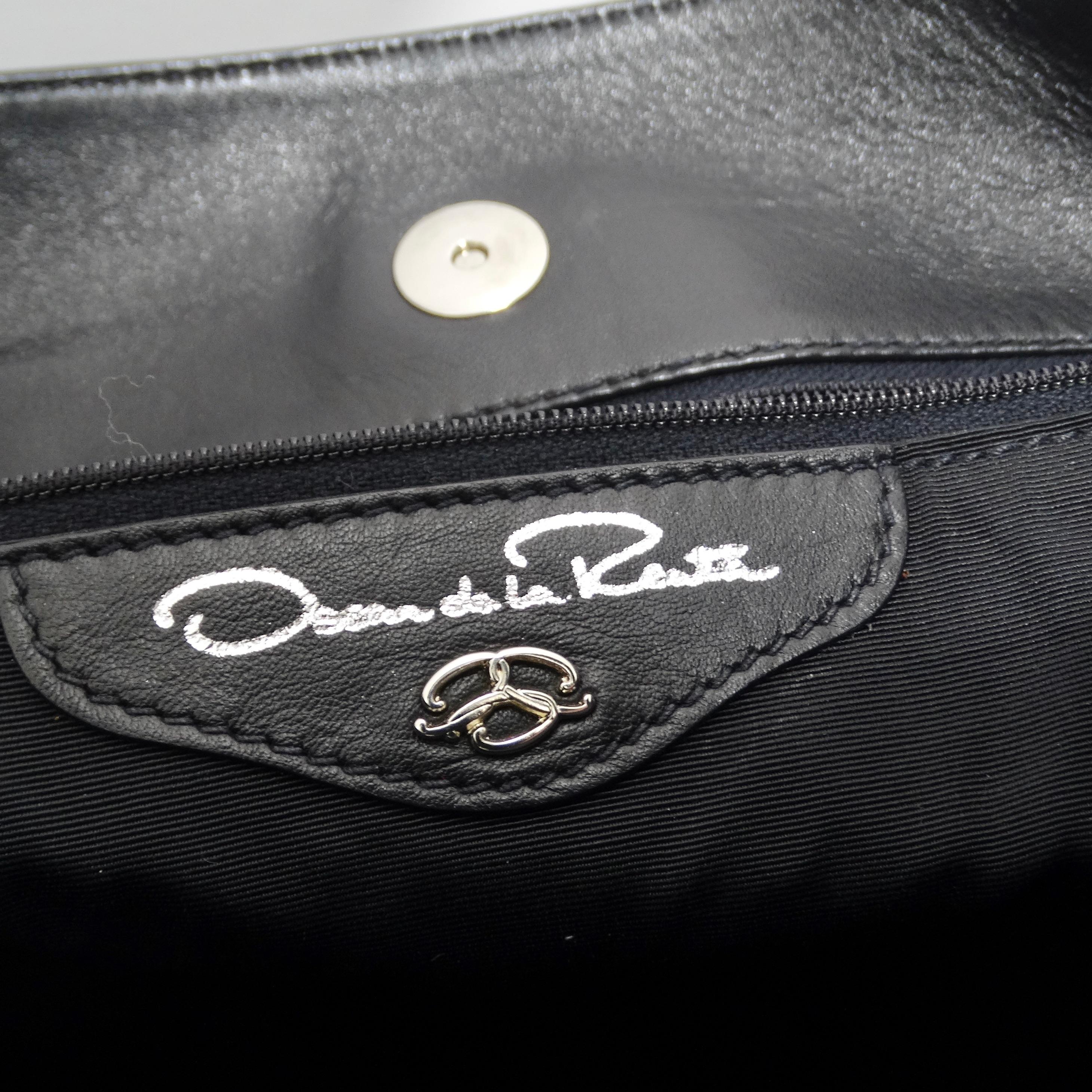 Oscar De La Renta Black Leather Embellished Tote Bag For Sale 5