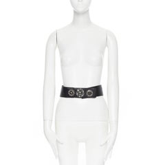 OSCAR DE LA RENTA black leather strass crystal jewel embellished belt S  27"