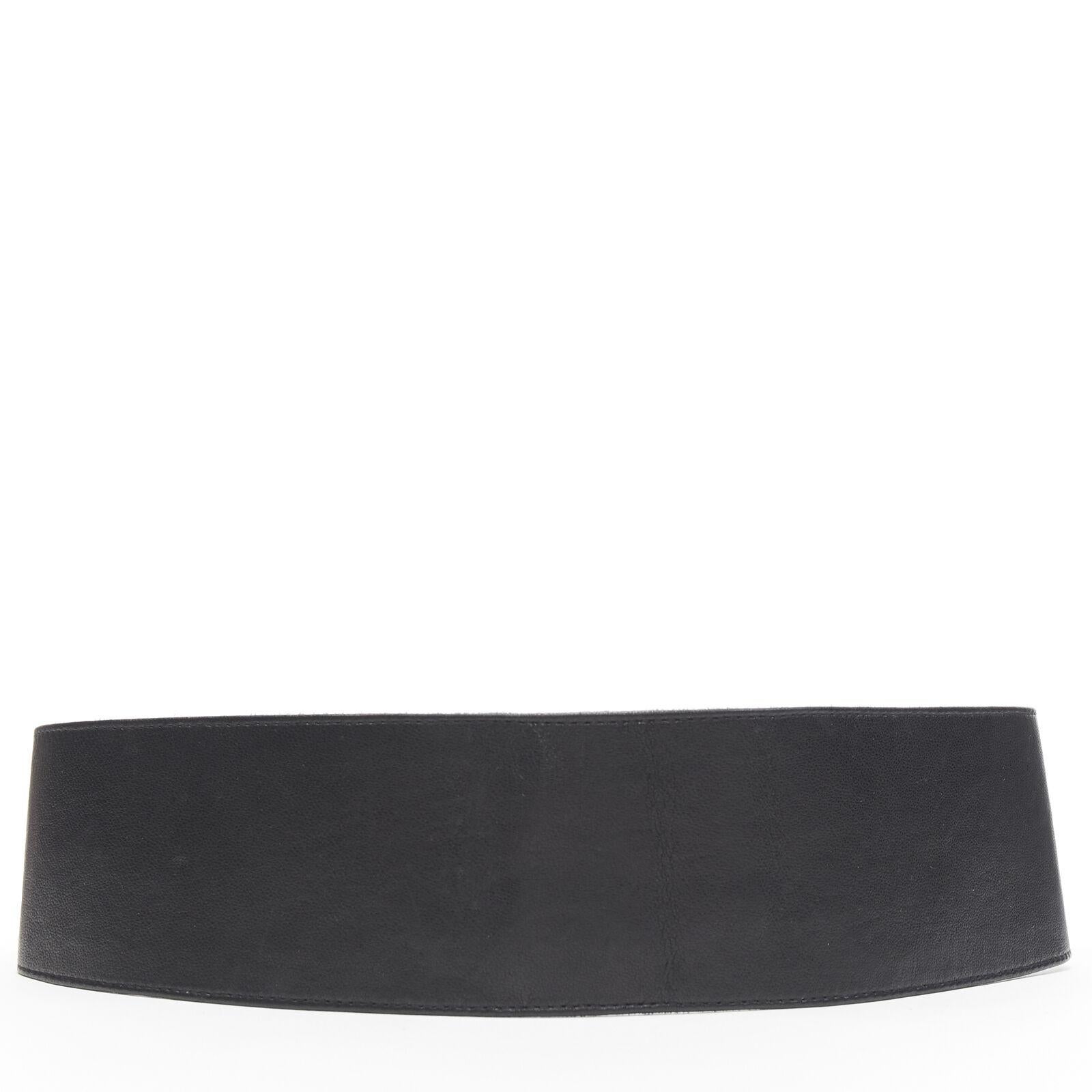 Black OSCAR DE LA RENTA black leather strass crystal jewel embellished belt S 27