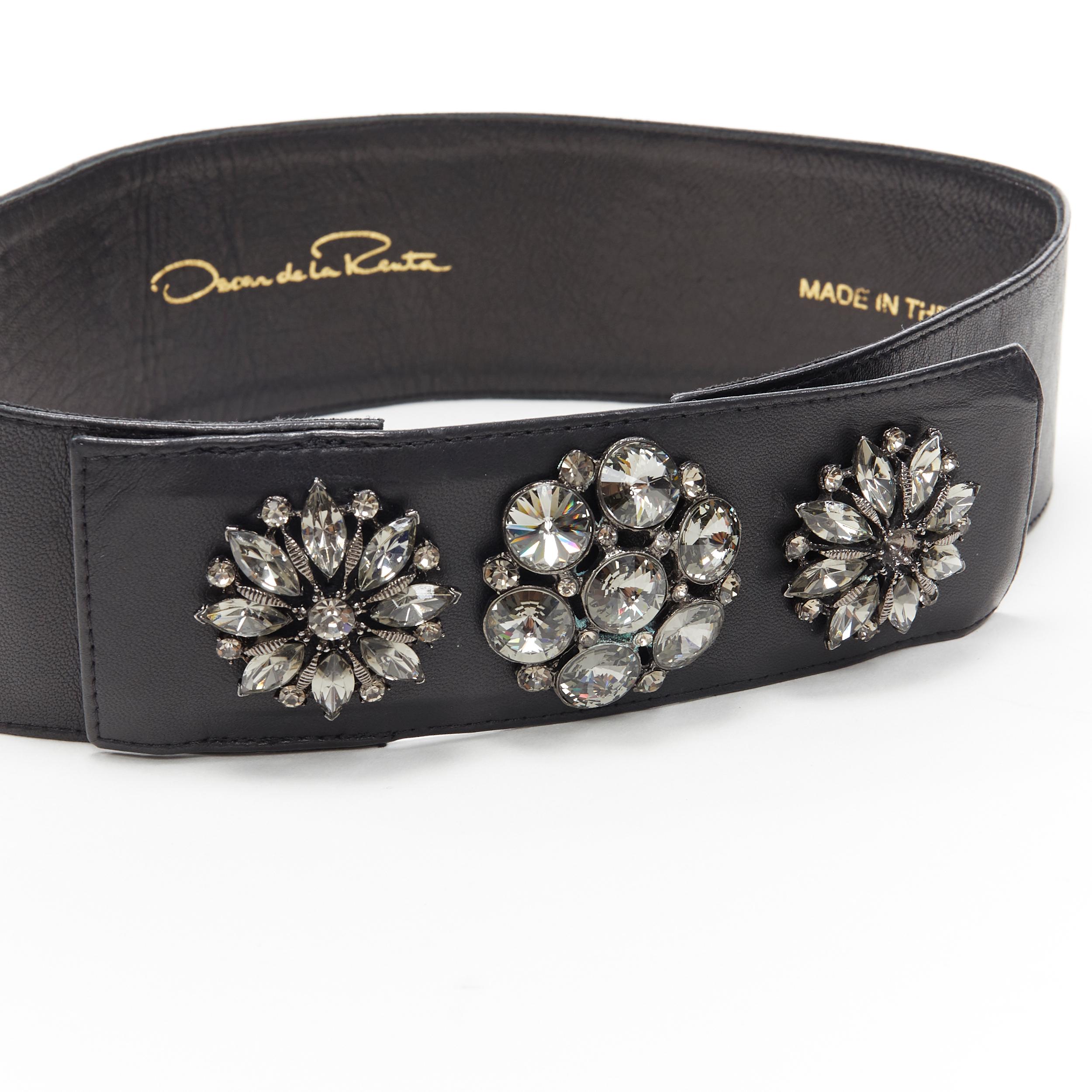 Women's OSCAR DE LA RENTA black leather strass crystal jewel embellished belt S  27