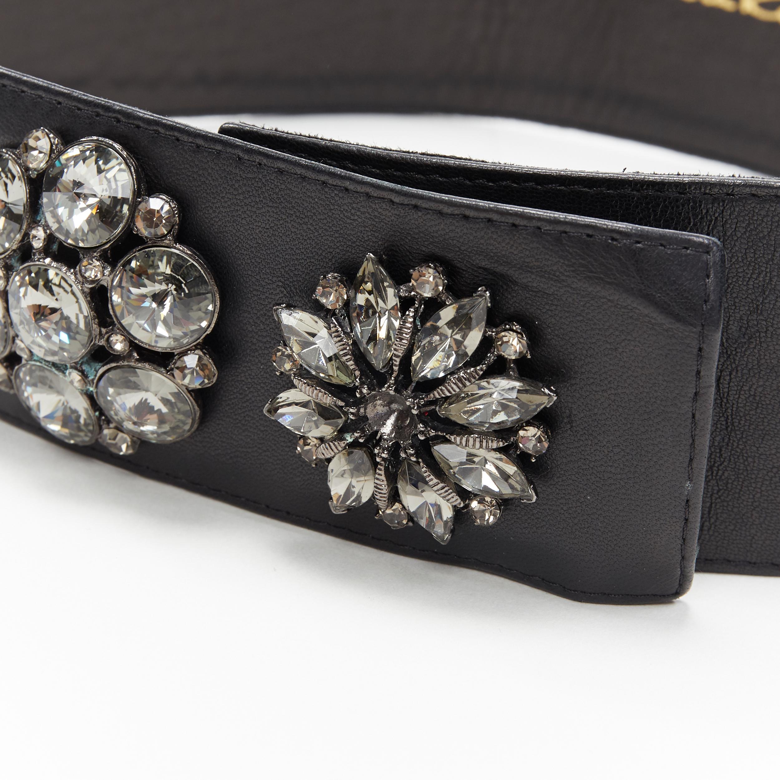 OSCAR DE LA RENTA black leather strass crystal jewel embellished belt S  27