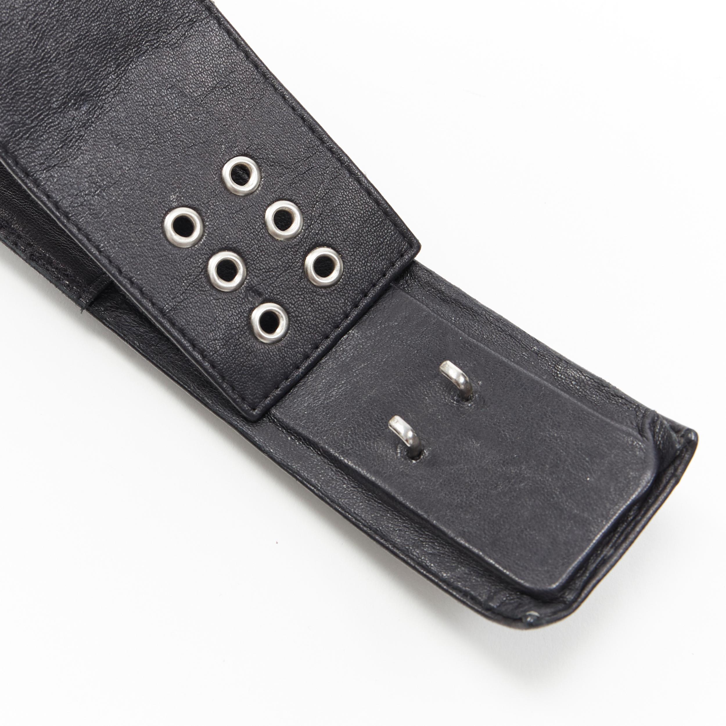 OSCAR DE LA RENTA black leather strass crystal jewel embellished belt S  27