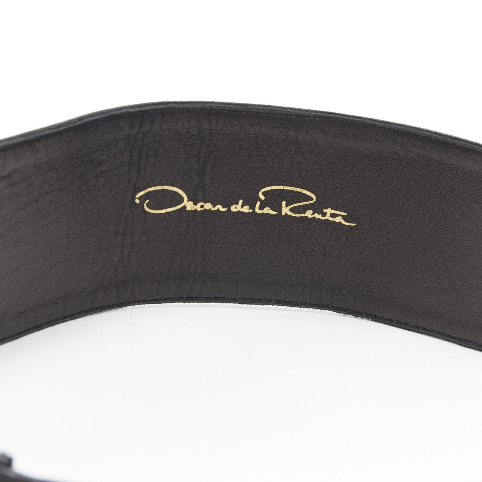 OSCAR DE LA RENTA black leather strass crystal jewel embellished belt S 27