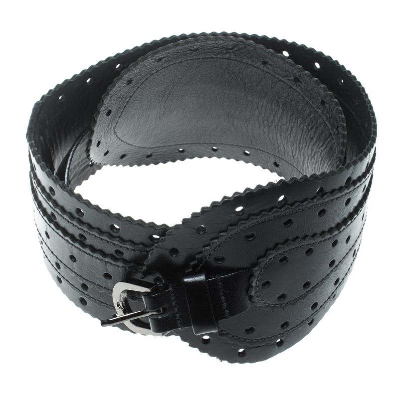 Oscar de la Renta Black Leather Waist Belt 80cm In Good Condition In Dubai, Al Qouz 2