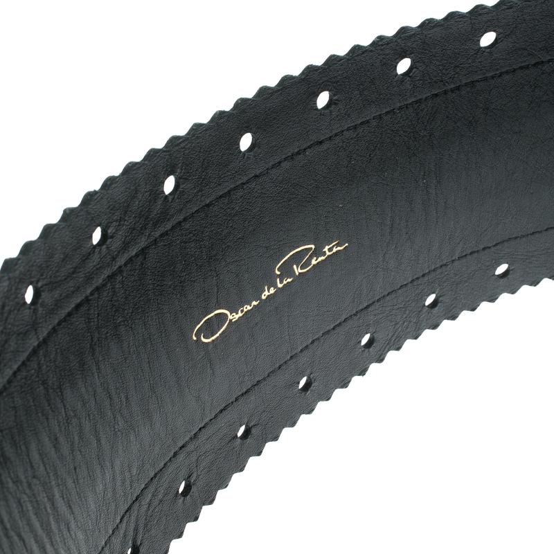 Oscar de la Renta Black Leather Waist Belt 80cm 1
