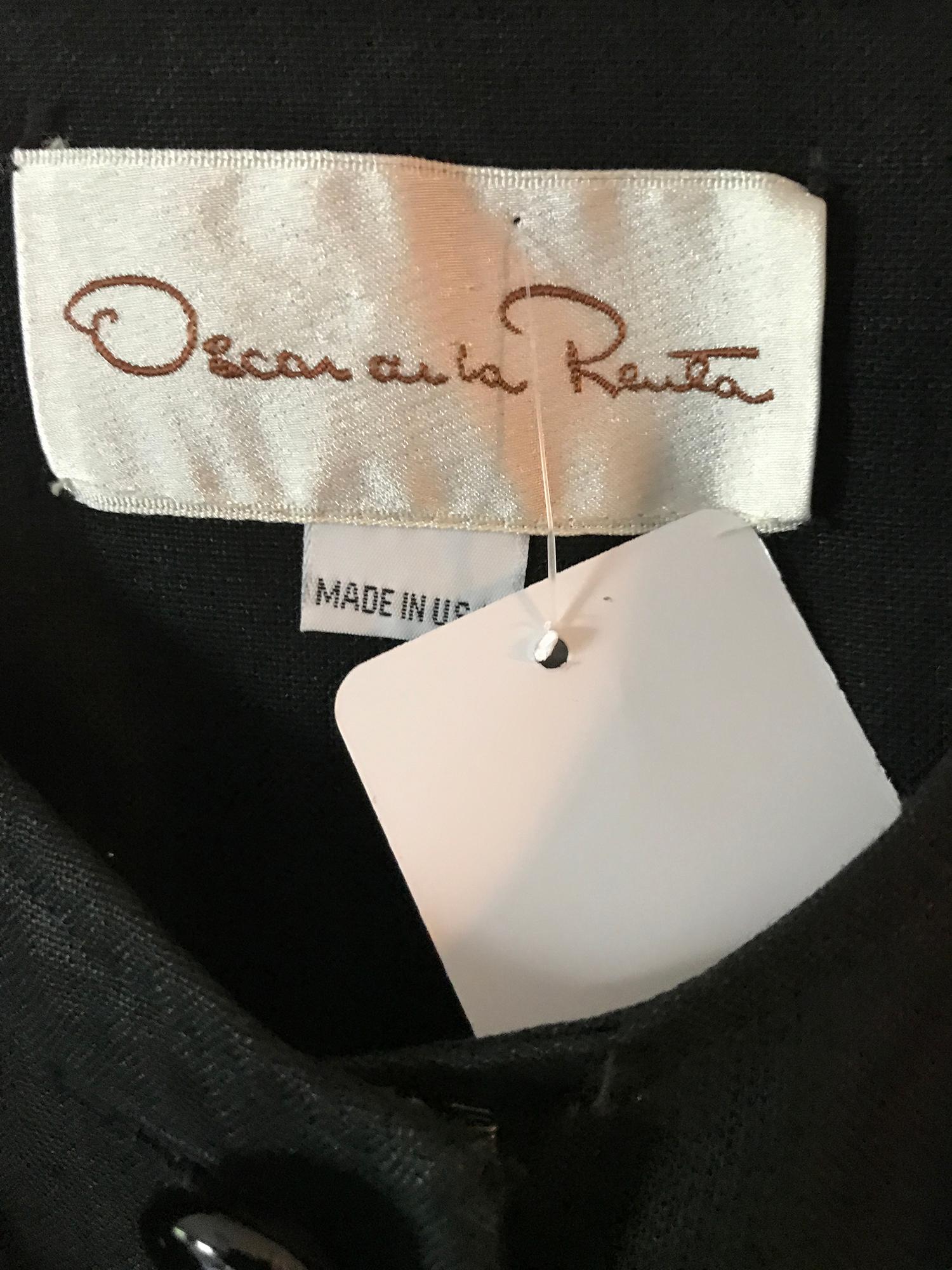 Oscar de la Renta Black Linen Button Front Full Sleeve Hip Pocket Jacket 1980s For Sale 13