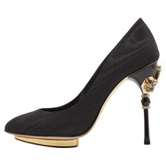 Oscar de la Renta Schwarz Moire Stoff Plateau Pumps mit runder Zehe und runder Zehe Größe 37,5