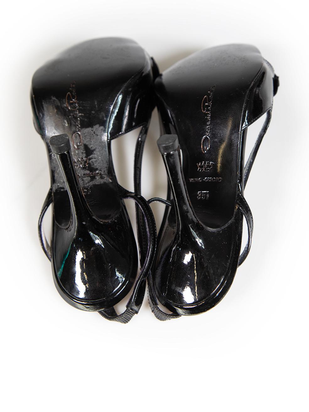 Women's Oscar de la Renta Black Patent Bow Heeled Sandals Size IT 35.5 For Sale