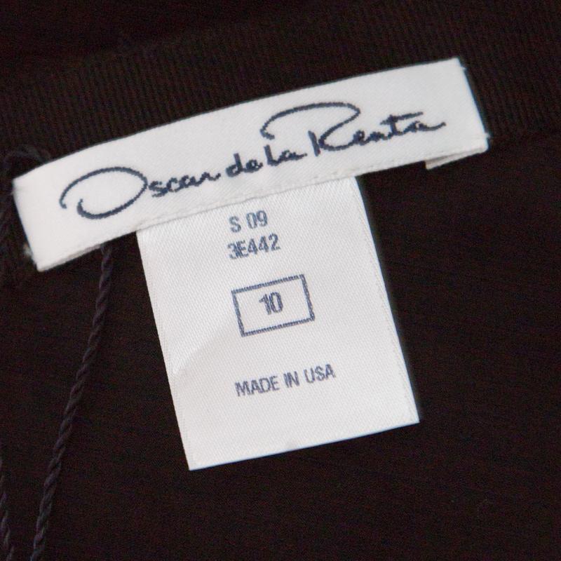 Oscar de la Renta Black Pleated Silk Lace Insert Skirt L 1