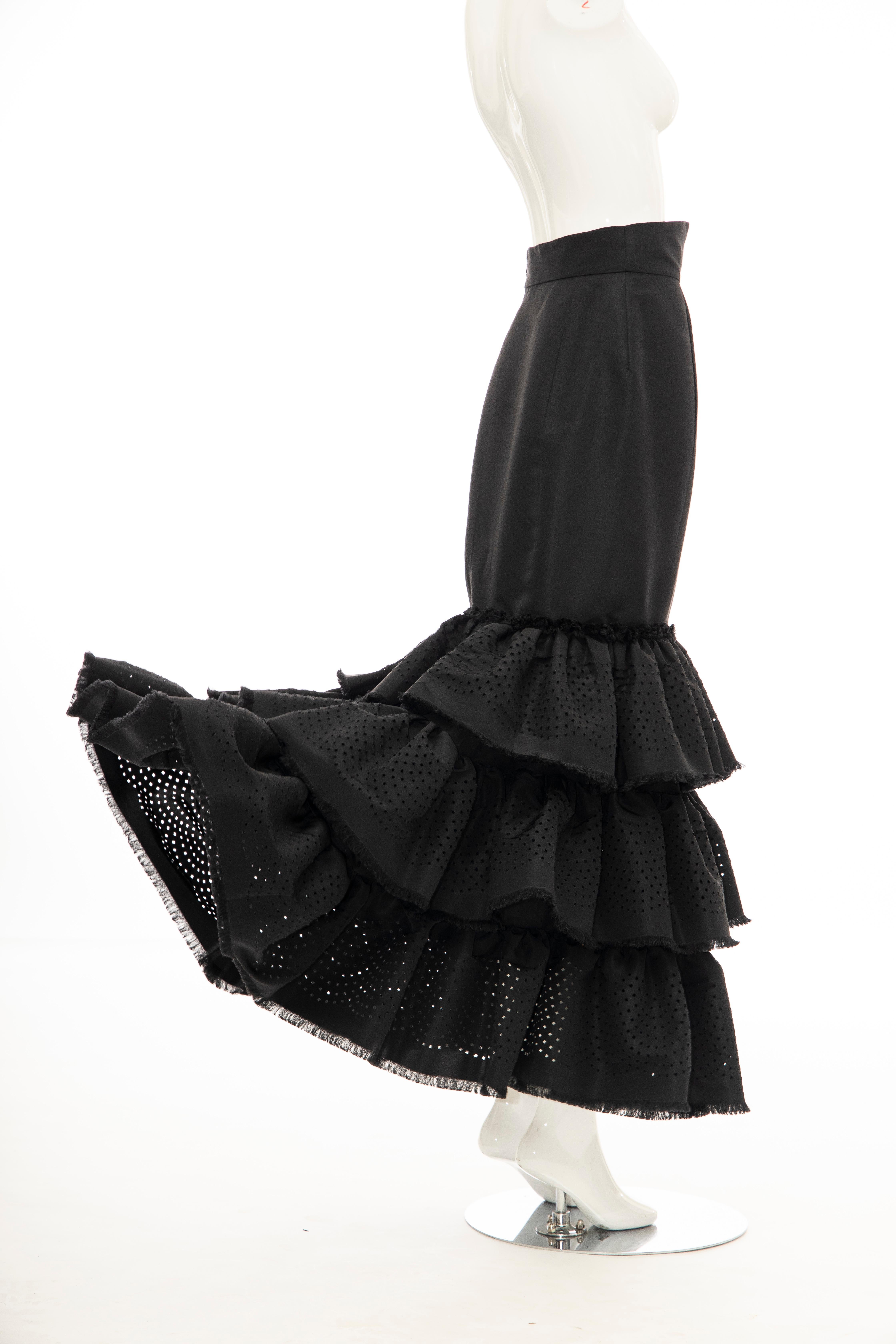 Oscar de la Renta Black Punched Silk Faille Evening Skirt, Fall 2001 For Sale 6