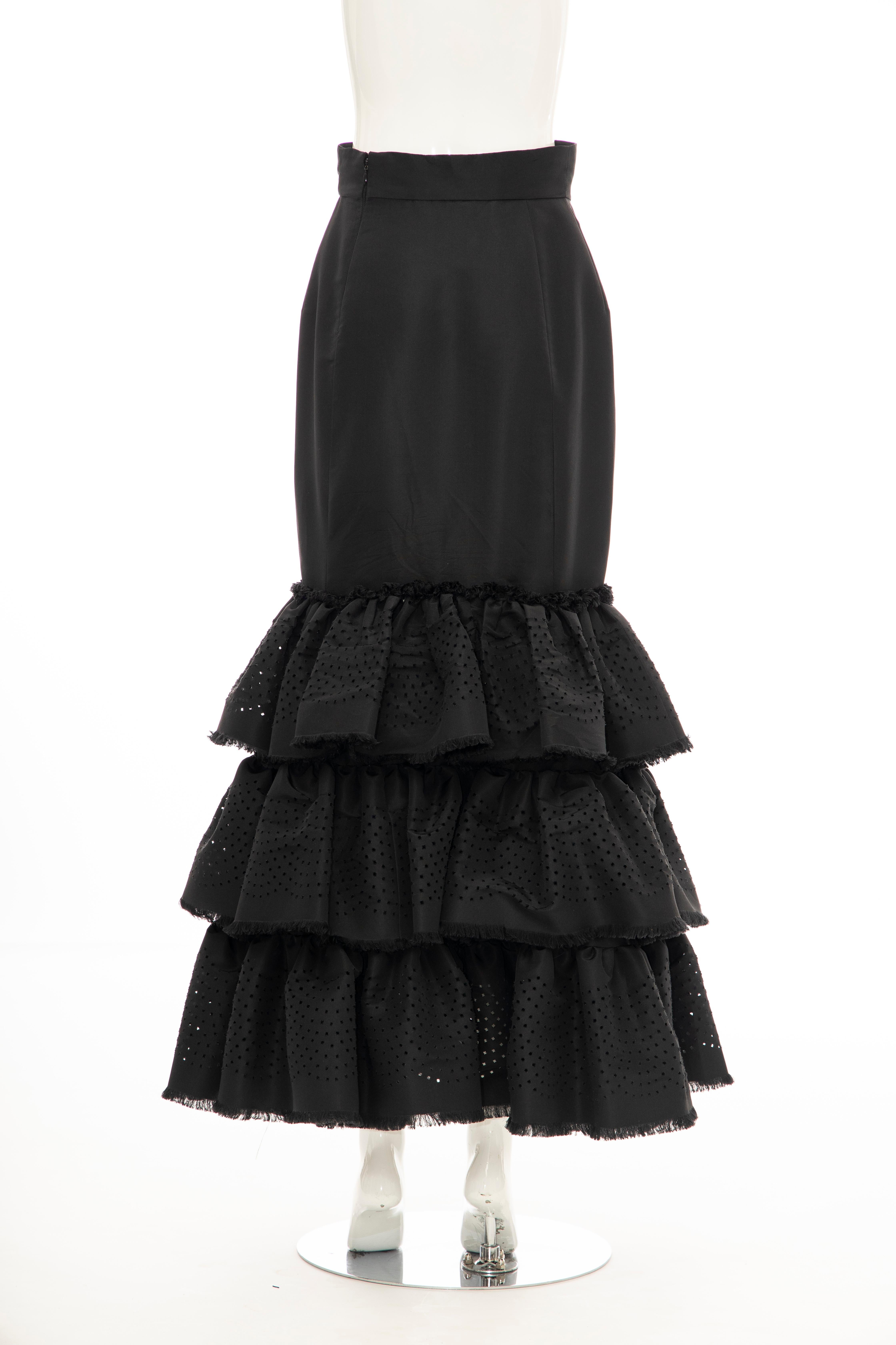 Oscar de la Renta Black Punched Silk Faille Evening Skirt, Fall 2001 For Sale 7