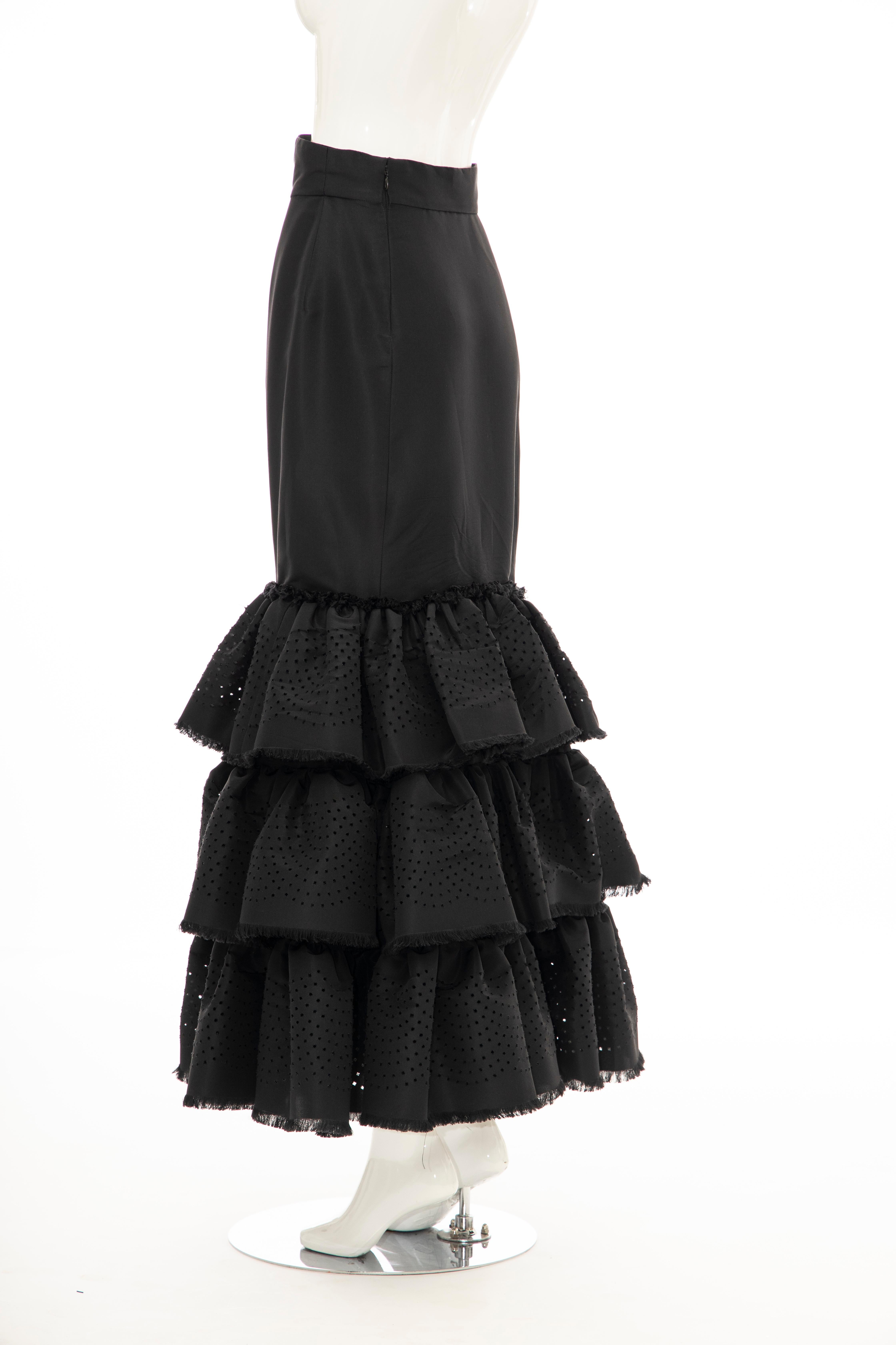 Oscar de la Renta Black Punched Silk Faille Evening Skirt, Fall 2001 For Sale 8