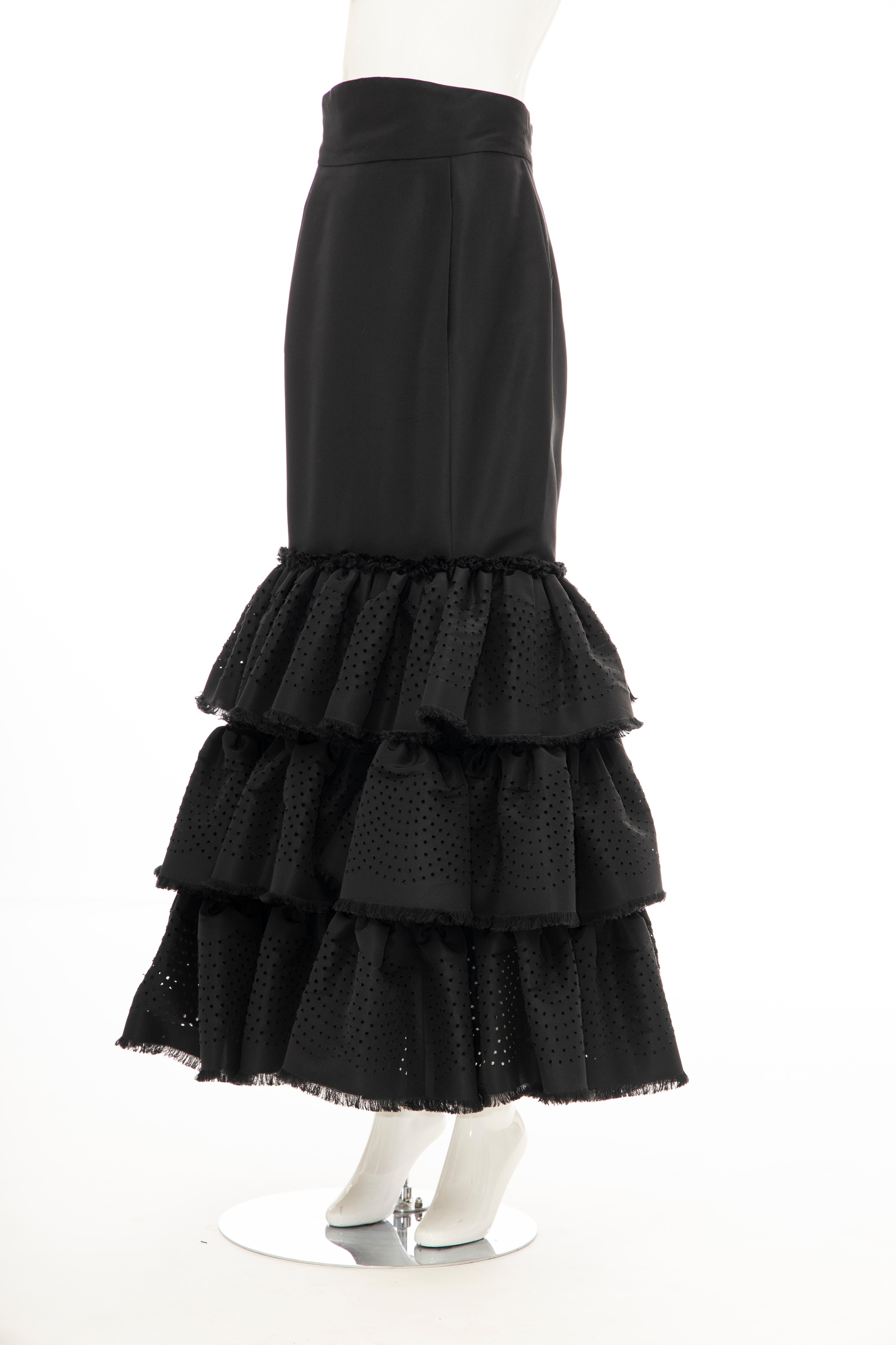 Oscar de la Renta Black Punched Silk Faille Evening Skirt, Fall 2001 For Sale 9