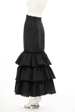 Oscar de la Renta Black Punched Silk Faille Evening Skirt, Fall 2001