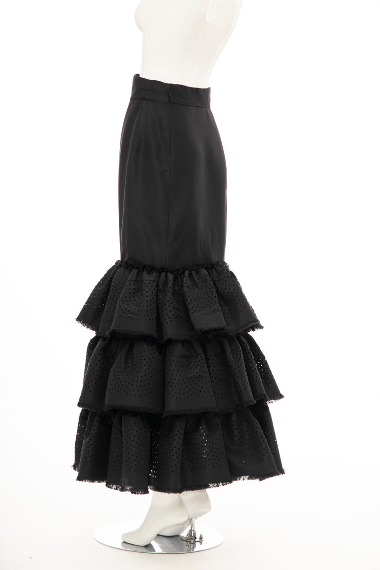 Oscar De La Renta Black Punched Silk Faille Evening Skirt Fall 2001 - 