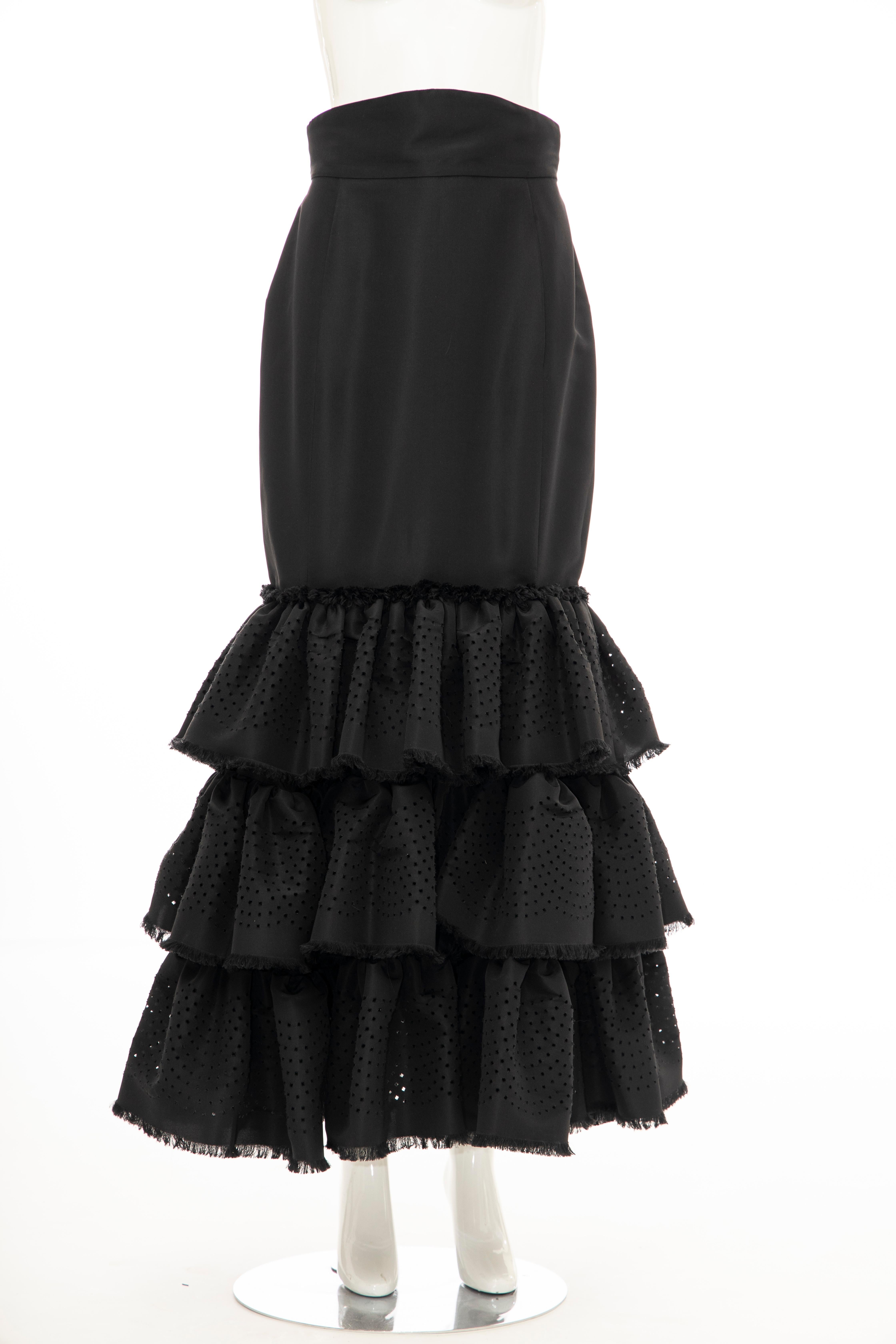 Oscar de la Renta Black Punched Silk Faille Evening Skirt, Fall 2001 For Sale 1