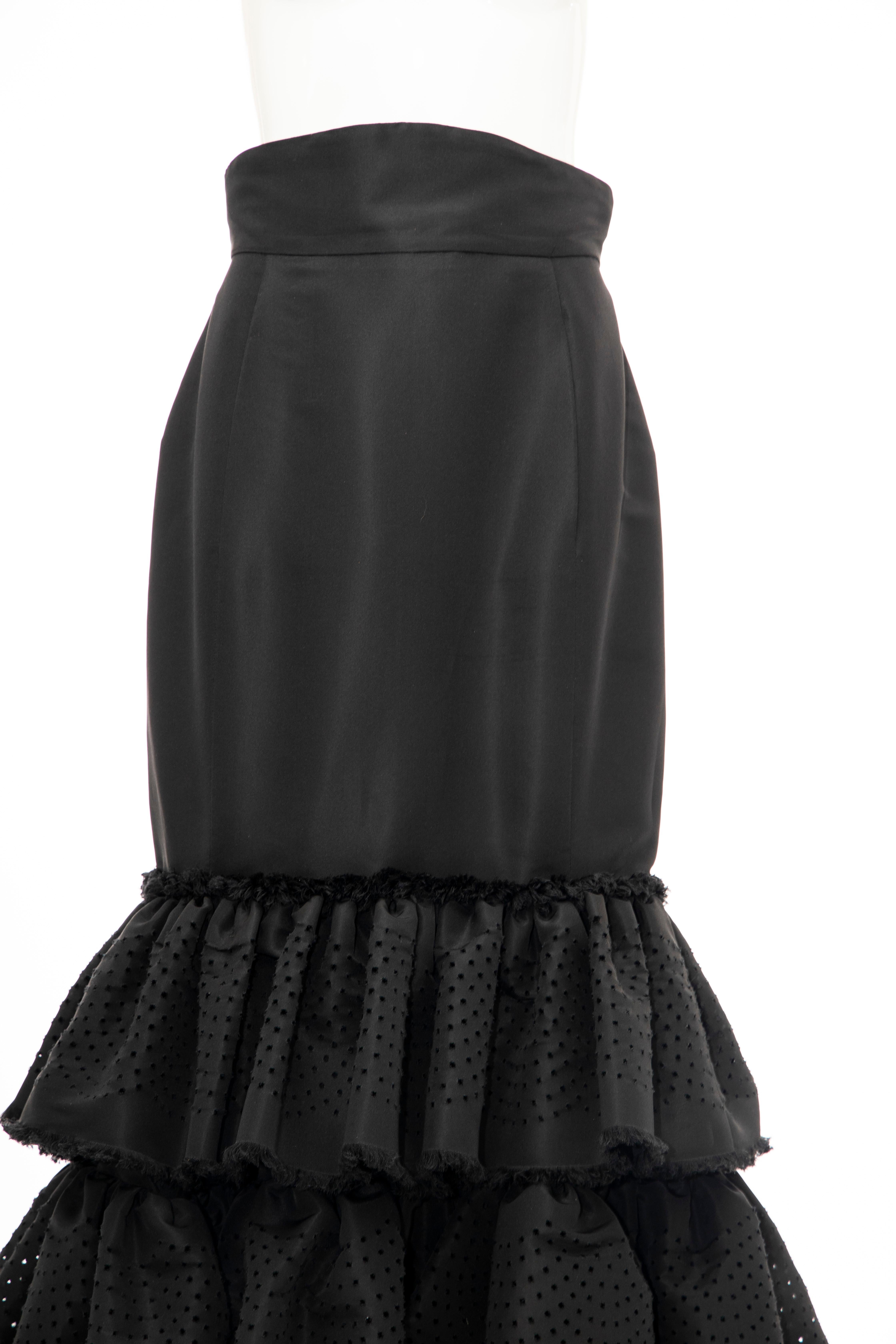 Oscar de la Renta Black Punched Silk Faille Evening Skirt, Fall 2001 For Sale 2