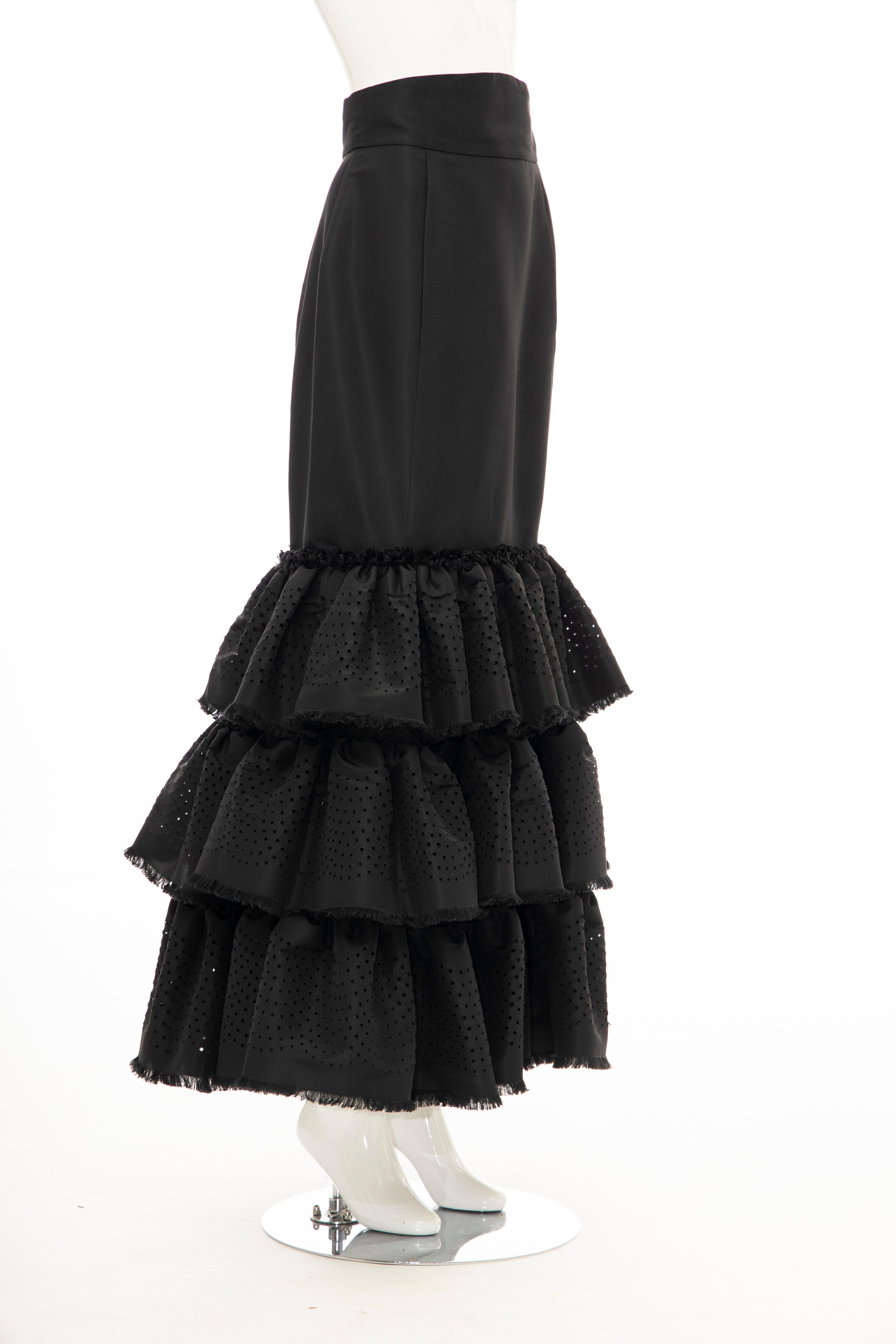 Oscar de la Renta Black Punched Silk Faille Evening Skirt, Fall 2001 For Sale 3