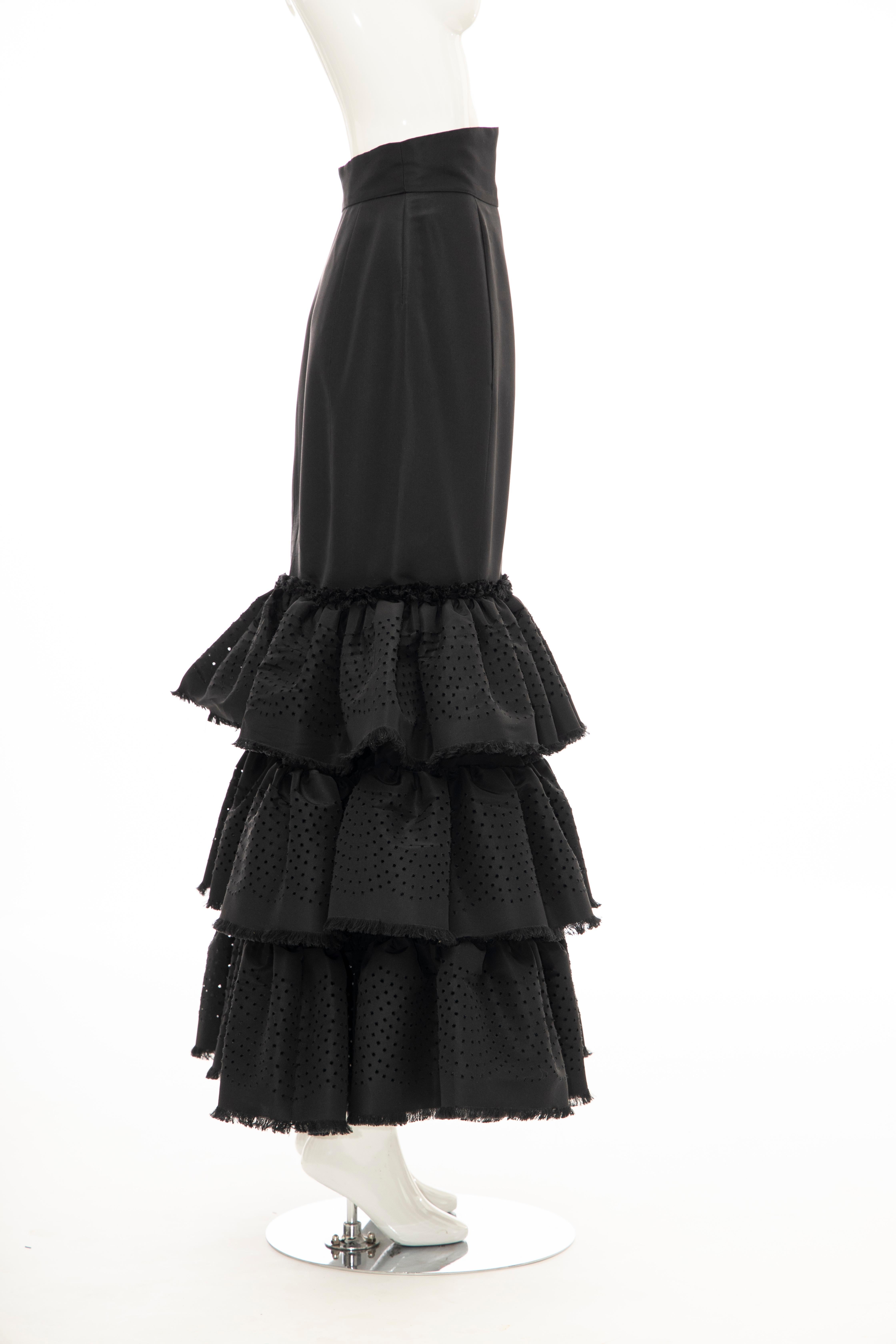Oscar de la Renta Black Punched Silk Faille Evening Skirt, Fall 2001 For Sale 4