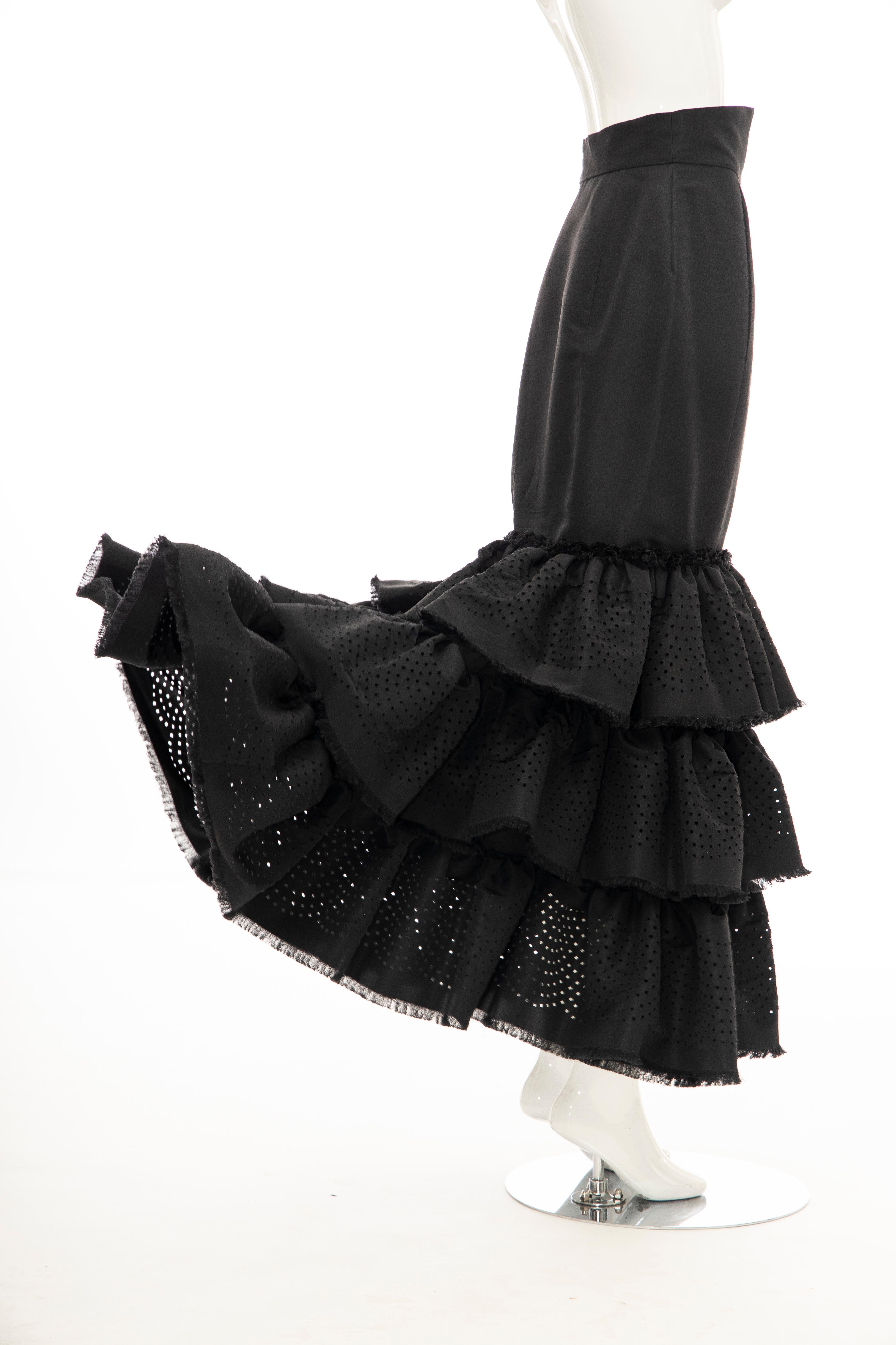 Oscar de la Renta Black Punched Silk Faille Evening Skirt, Fall 2001 For Sale 5