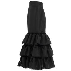 Oscar de la Renta Black Punched Silk Faille Evening Skirt, Fall 2001