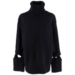 Oscar De La Renta Black Roll Neck Jumper with Cut-Out Cuffs - Size M