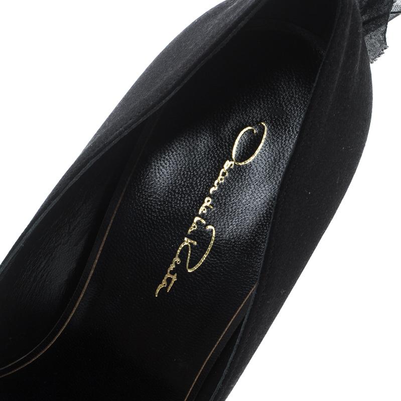 Oscar de la Renta Black Satin Kincy Embellished Heel Pumps Size 39.5 3