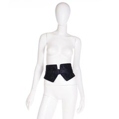 Oscar de la Renta Black Satin & Leather Beaded Corset Style Wide Belt